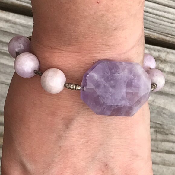 Untreated Lavender Jade Pink Kunzite Sterling Silver 925 Bracelet Natural - Picture 1 of 13